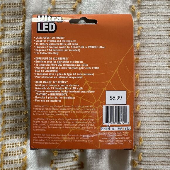 Ultra LED Orange Bulb 15 Lights Battery Operated String Lights w/Twinkle Setting - Picture 2 of 4